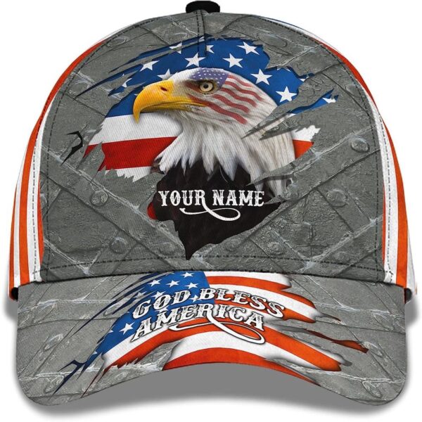 God Bless America Jesus Religion Eagle And American Flag Custom Name Baseball Cap, Christian, Jesus Hat Trucker Classic Hats Gift