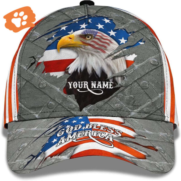 God Bless America Jesus Religion Eagle And American Flag Custom Name Baseball Cap, Christian, Jesus Hat Trucker Classic Hats Gift