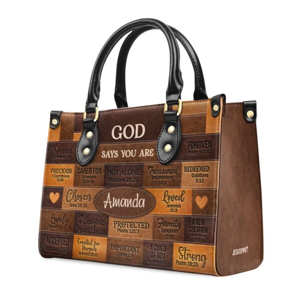 Personalized Leather Handbag with Zipper: God Says I Am Gift For Her