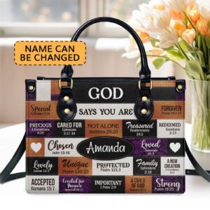 Personalized Leather Handbag with Zipper: God Says I Am Gift for Her