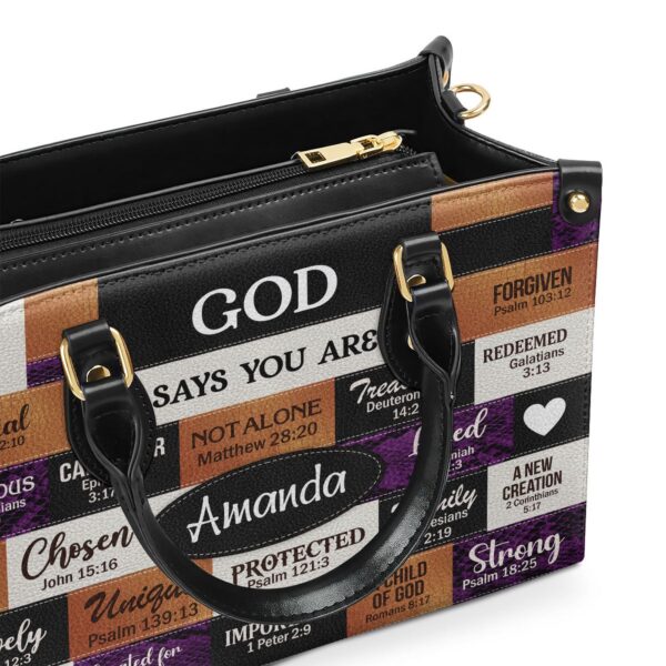 Personalized Leather Handbag with Zipper: God Says I Am Gift for Her
