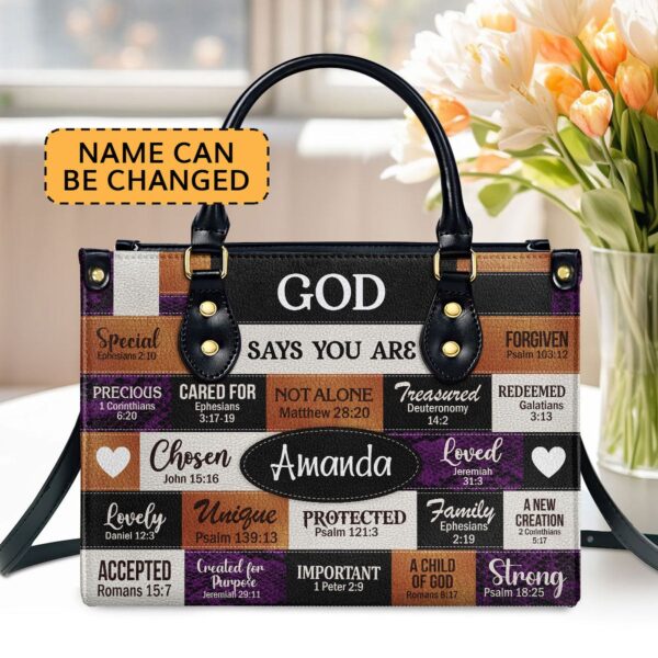 Personalized Leather Handbag with Zipper: God Says I Am Gift for Her