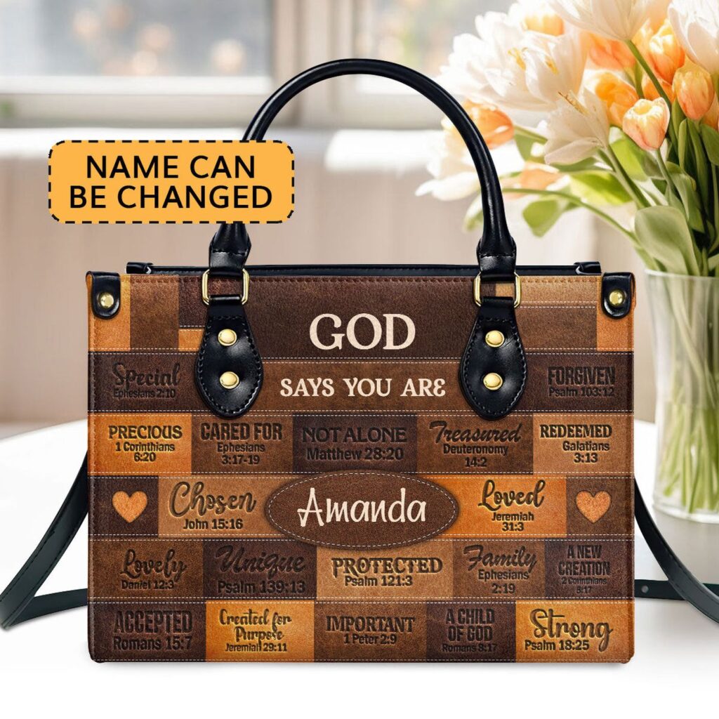 Personalized Leather Handbag with Zipper: God Says I Am Gift For Her