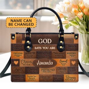 Personalized Leather Handbag with Zipper: God Says I Am Gift For Her