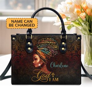 Personalized Leather Handbag with Handle God Says I Am Gift