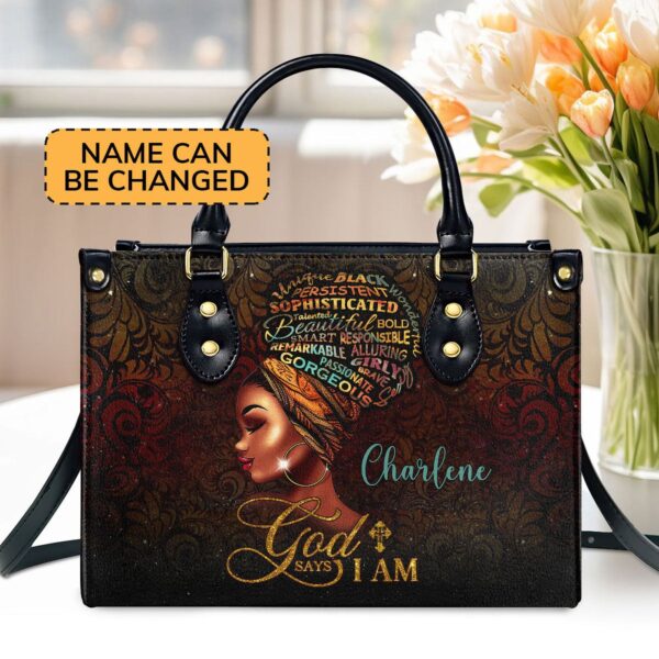 Personalized Leather Handbag with Handle God Says I Am Gift