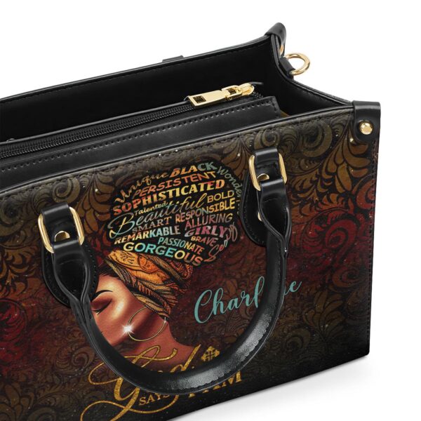 Personalized Zippered Leather Handbag: God Says I Am Gift