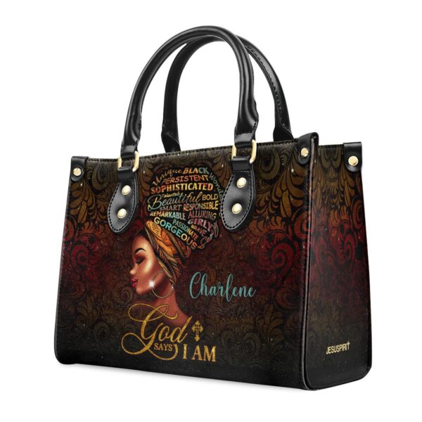 Personalized God Says I Am Leather Handbag Unique Zippered Gift