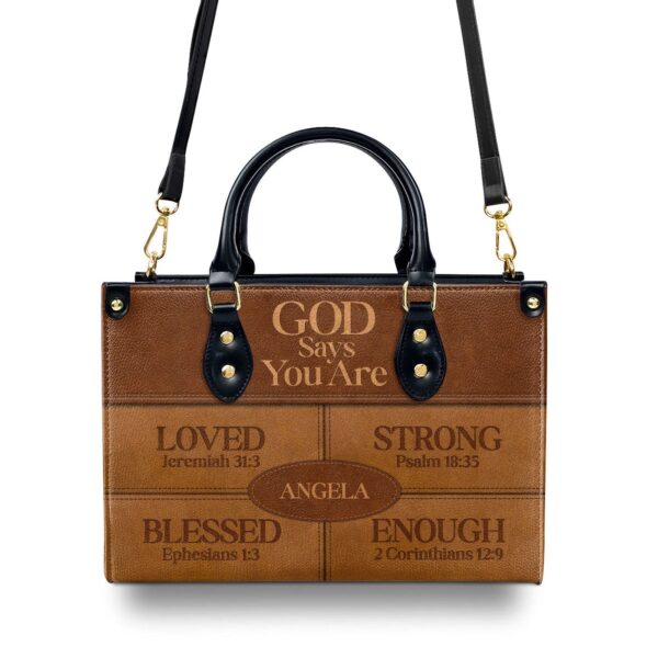 God Says I Am Personalized Leather Handbag Gift for Worship Friends