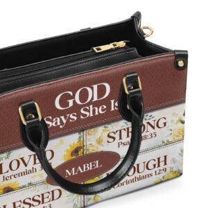 Personalized Leather Handbag with Zipper Gift - God Says She Is Ideal Religious Gift for Worship Friends 1