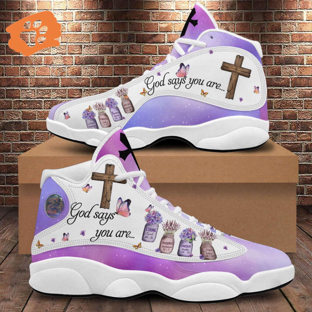 God Says You Are Basketball Shoes, Christian Cross Flowers Butterfly Jesus Running Shoes, Religious Gift For Mom God Says You Are Basketball Shoes, Christian Cross Flowers Butterfly Jesus Running Shoes, Religious Gift For Mom