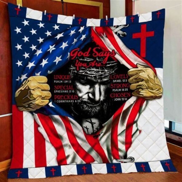 God Says You Are Jesus Christ Quilt Blanket – Christian Gift for Believers