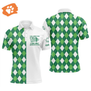 Custom Green Argyle Plaid Golf Men Polo Shirt - Personalized Gift for Golf Lover - I m a Simple Man who Believes in Jesus