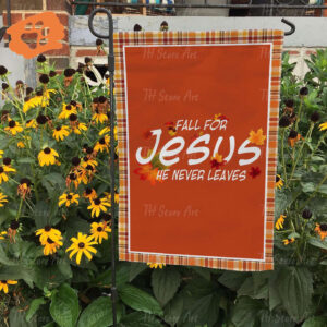 Fall For Jesus Religious Flag Christian Sayings Garden Flag with Bible Quote & Cross