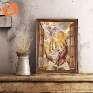 Hands of Jesus Flying White Dove Poster for Home Decor Gift