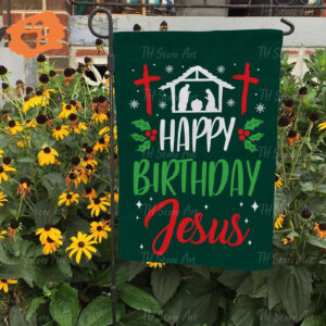 Christmas Outdoor Decor: Happy Birthday Jesus & Merry Christmas House Flag for Porch
