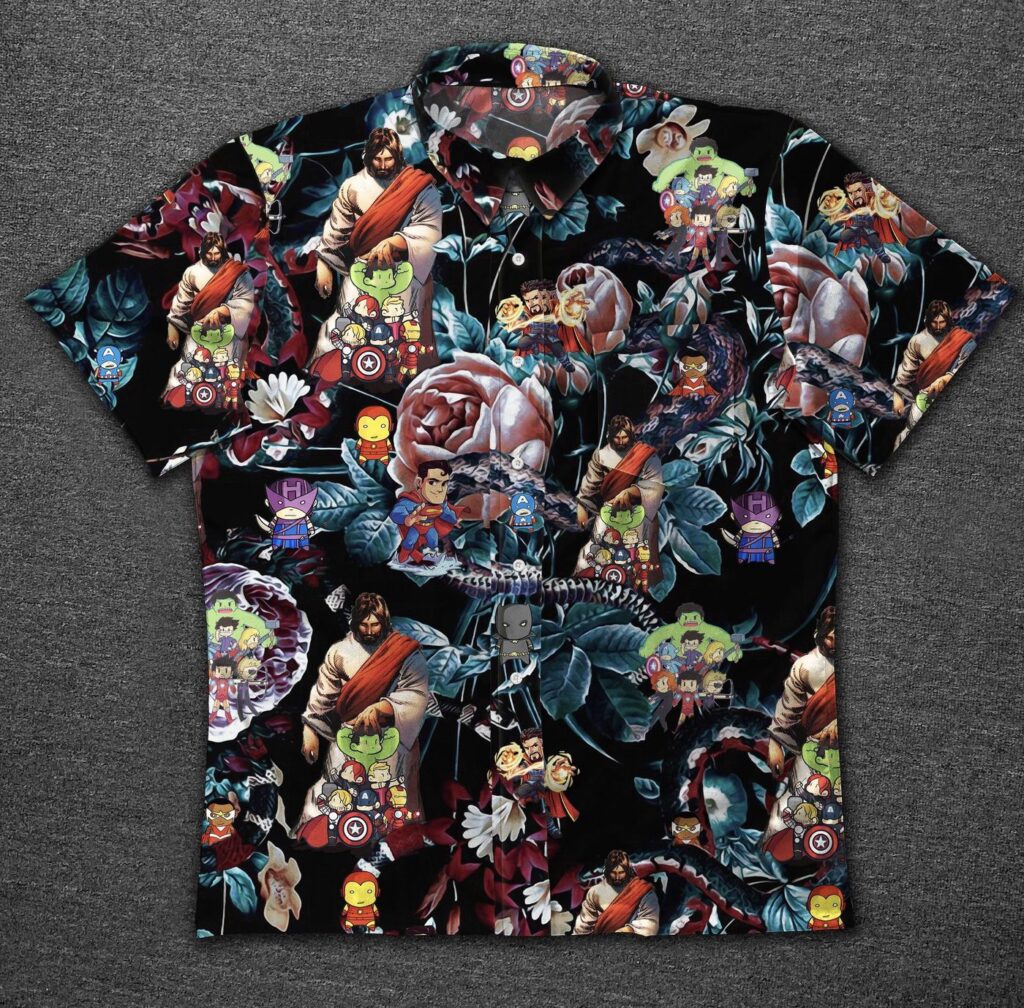 Vintage Cotton Hawaiian Shirt – Hawaii Jesus Marvel Design – ZX10584 Vintage Cotton Hawaiian Shirt – Hawaii Jesus Marvel Design – ZX10584