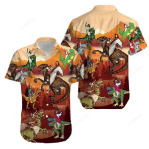Hawaiian Aloha Shirt Jesus Rides Dinosaur #1103KV - Unique Design for Men