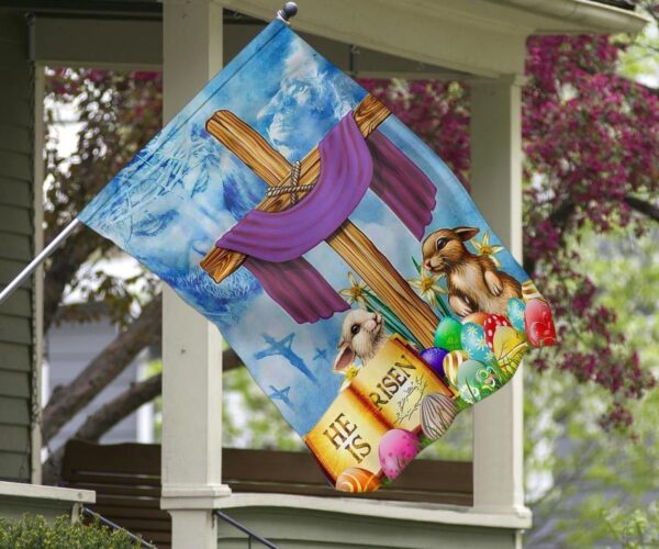 He Is Risen Cross Flag Jesus Christ Bunny Egg Easter Flag Easter Decoration 2025 Idea