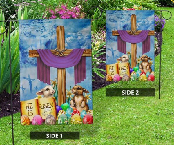 He Is Risen Cross Flag Jesus Christ Bunny Egg Easter Flag Easter Decoration 2024 Idea