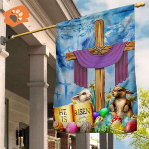 He Is Risen Cross Flag Jesus Christ Bunny Egg Easter Flag Easter Decoration 2024 Idea