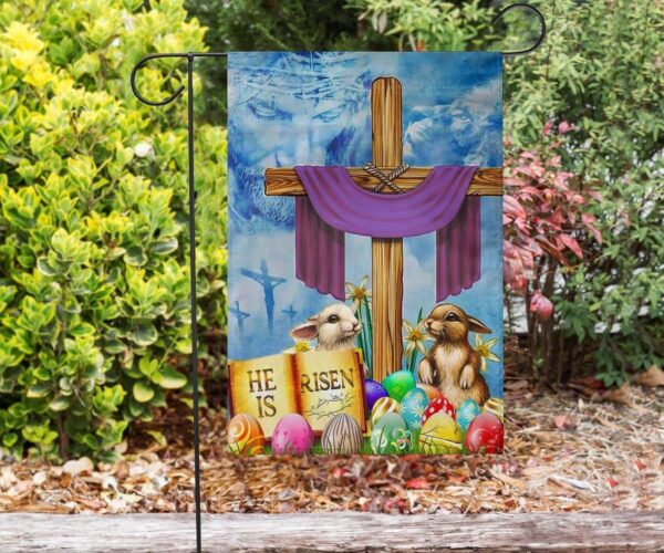 He Is Risen Cross Flag Jesus Christ Bunny Egg Easter Flag Easter Decoration 2024 Idea