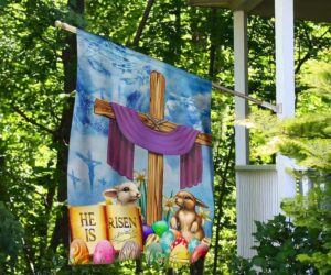 He Is Risen Cross Flag Jesus Christ Bunny Egg Easter Flag Easter Decoration 2024 Idea 3