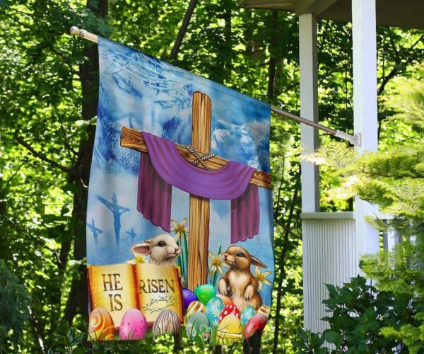 He Is Risen Cross Flag Jesus Christ Bunny Egg Easter Flag Easter Decoration 2024 Idea