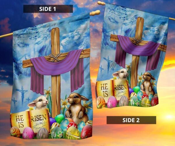 He Is Risen Cross Flag Jesus Christ Bunny Egg Easter Flag Easter Decoration 2024 Idea