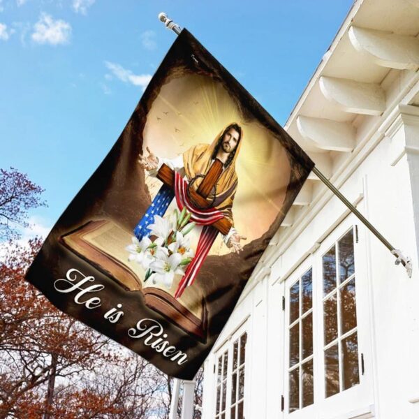 He Is Risen Jesus Christ House Flags – Christian Scripture Garden Banner