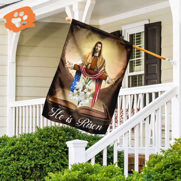 He Is Risen Jesus Christ House Flags – Christian Scripture Garden Banner