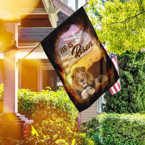He Is Risen Jesus Christ Lion And Lamb Flag – Outdoor Christian House Flag & Garden Banner