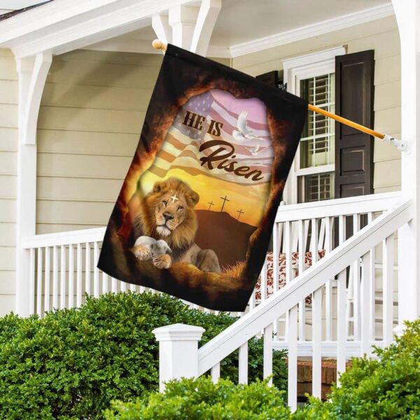 He Is Risen Jesus Christ Lion And Lamb Flag – Outdoor Christian House Flag & Garden Banner