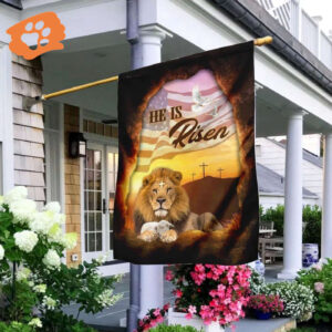 He Is Risen Jesus Christ Lion And Lamb Flag - Outdoor Christian House Flag & Garden Banner