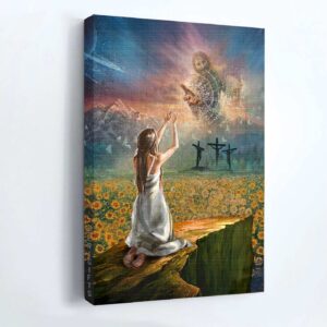 Jesus Portrait Poster Home Decor Gift - Salvation Prayer Sunflower Field Christian Wall Art 1