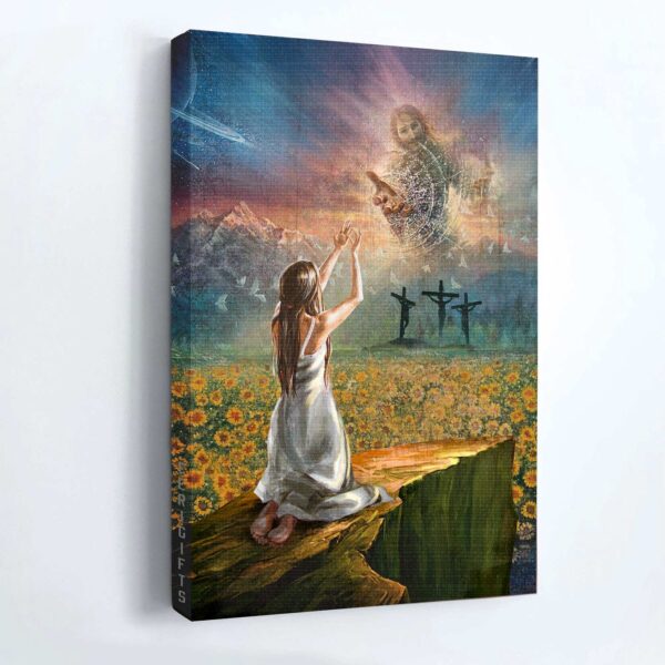 Jesus Portrait Poster Home Decor Gift – Salvation Prayer Sunflower Field Christian Wall Art