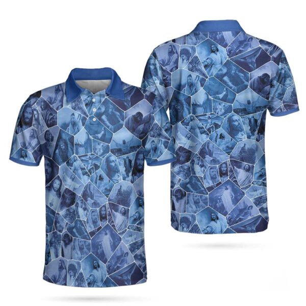 Blue Jesus Gallery Polo Shirt – Holy Blue Stained Glass Men s Christian Shirt