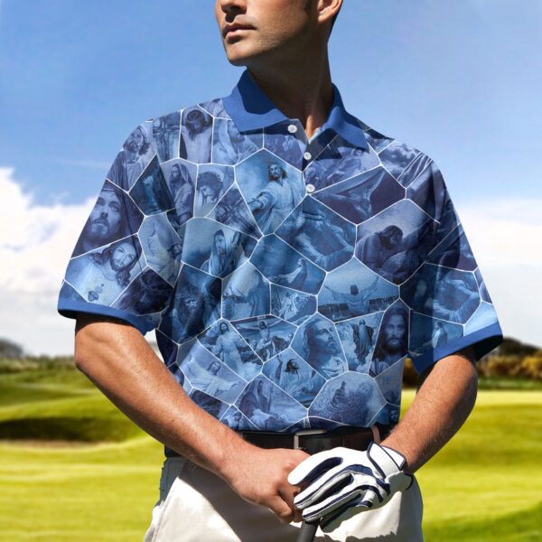 Blue Jesus Gallery Polo Shirt – Holy Blue Stained Glass Men s Christian Shirt