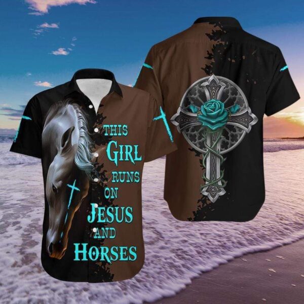 Jesus & Horses Horse Lover Aloha Shirt – Black Brown Hawaiian Horse Shirt