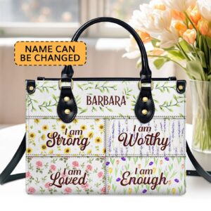 I Am Enough Personalized Leather Handbag Religious Worship Friend Gift