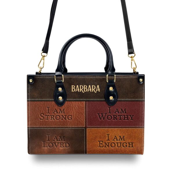 I Am Strong Personalized Leather Handbag With Handle Religious Gift For Worship Friends