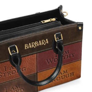 I Am Strong Personalized Leather Handbag Religious Gift with Handle 1