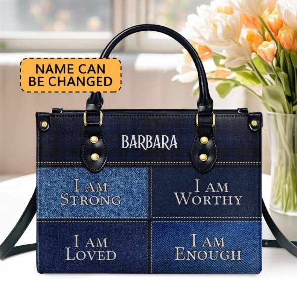 I Am Worthy Personalized Leather Handbag Religious Worship Gift