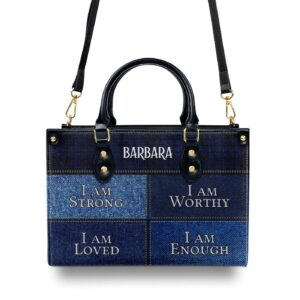 I Am Worthy Personalized Leather Handbag Religious Gift with Zipper & Handle 1