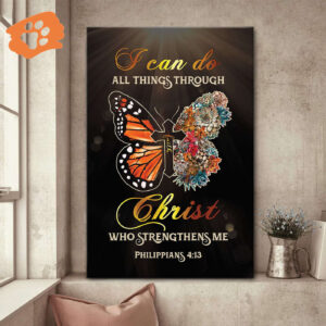 I Can Do All Things Through Christ – Butterfly Jesus Canvas Jesus Gift