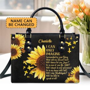 Personalized Leather Handbag with Sunflower and Cross Design - I Can Only Imagine - HN153