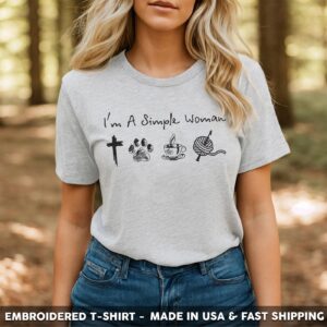 I'm a simple woman - I like Jesus, Crochet, Paw, Coffee Embroidered Shirt 1