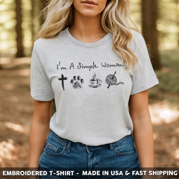 I’m a simple woman – I like Jesus, Crochet, Paw, Coffee Embroidered Shirt