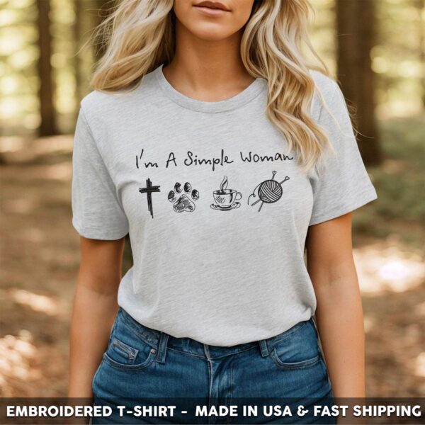 I’m a simple woman – I like Jesus, Knit, Paw, Coffee Embroidered Shirt