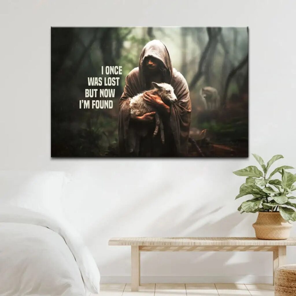 I Once Was Lost but Now I’m Found, Jesus and Lost Sheep, Wall Art Canvas I Once Was Lost but Now I’m Found, Jesus and Lost Sheep, Wall Art Canvas